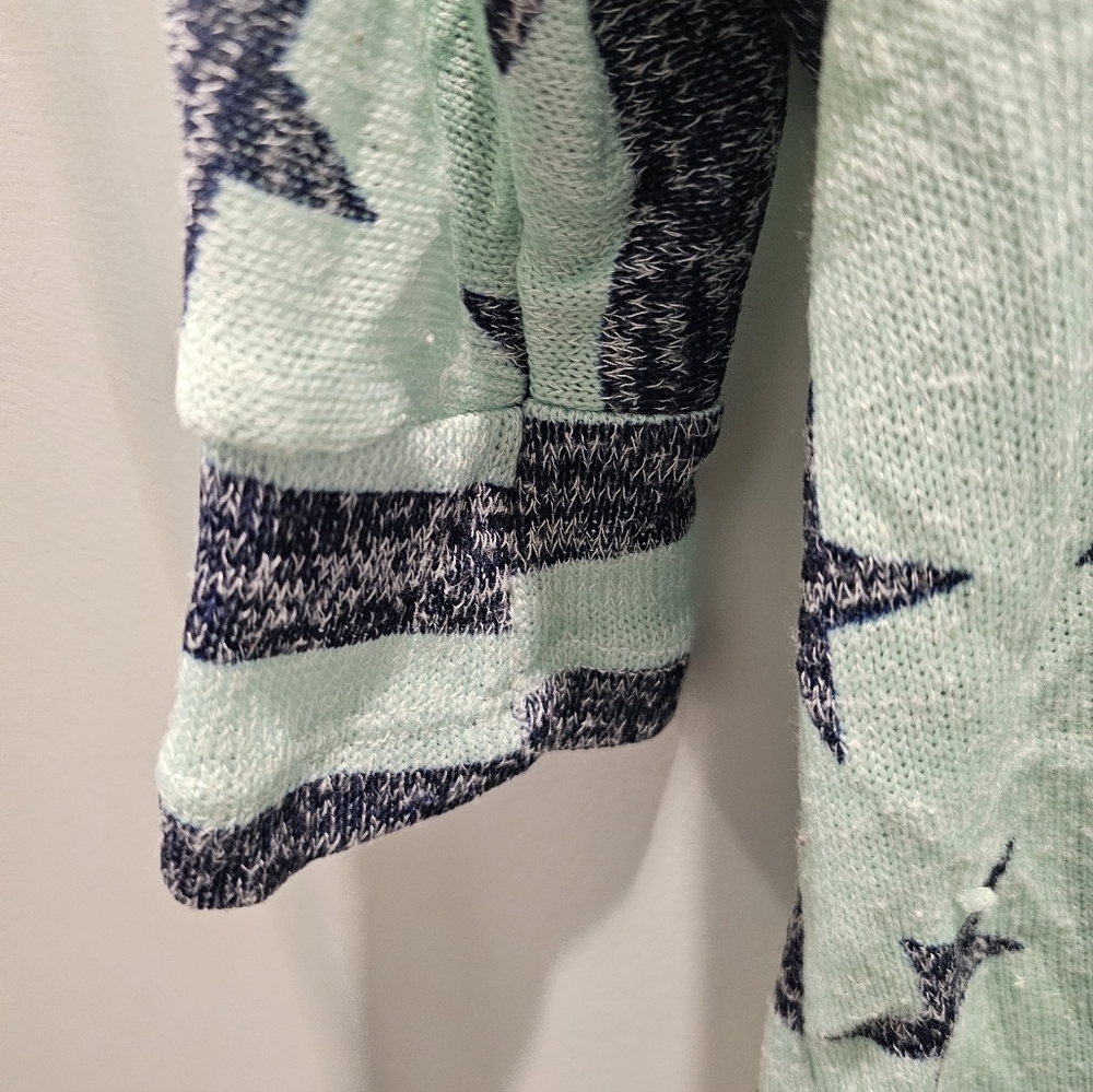 Rue21 Star Print Lightweight Knit Top Mint Green High Low Hem Short Sleeve L - Picture 2 of 6